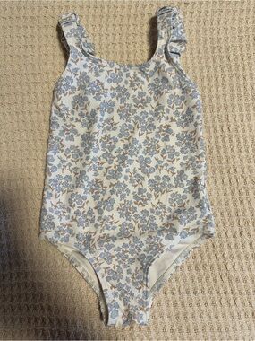Rylee + Cru Floral One-Piece Swimsuit in Light Blue and Cream